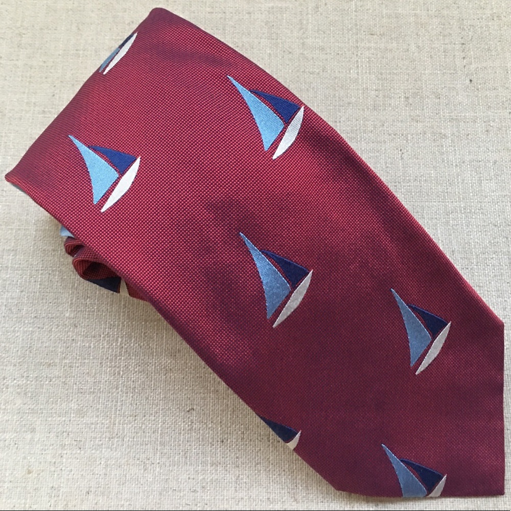 Faconnable Wine Red Boat Pattern Silk Tie
